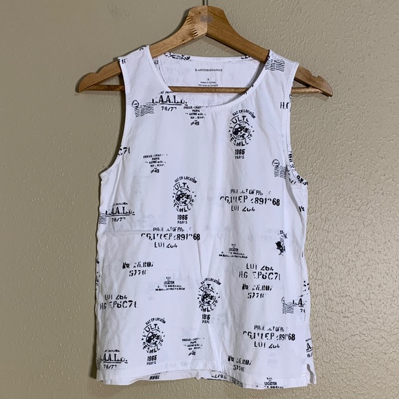 By Anthropologie Tops - Anthropologie‎ White Black Print Postal Graphic Tank Top S